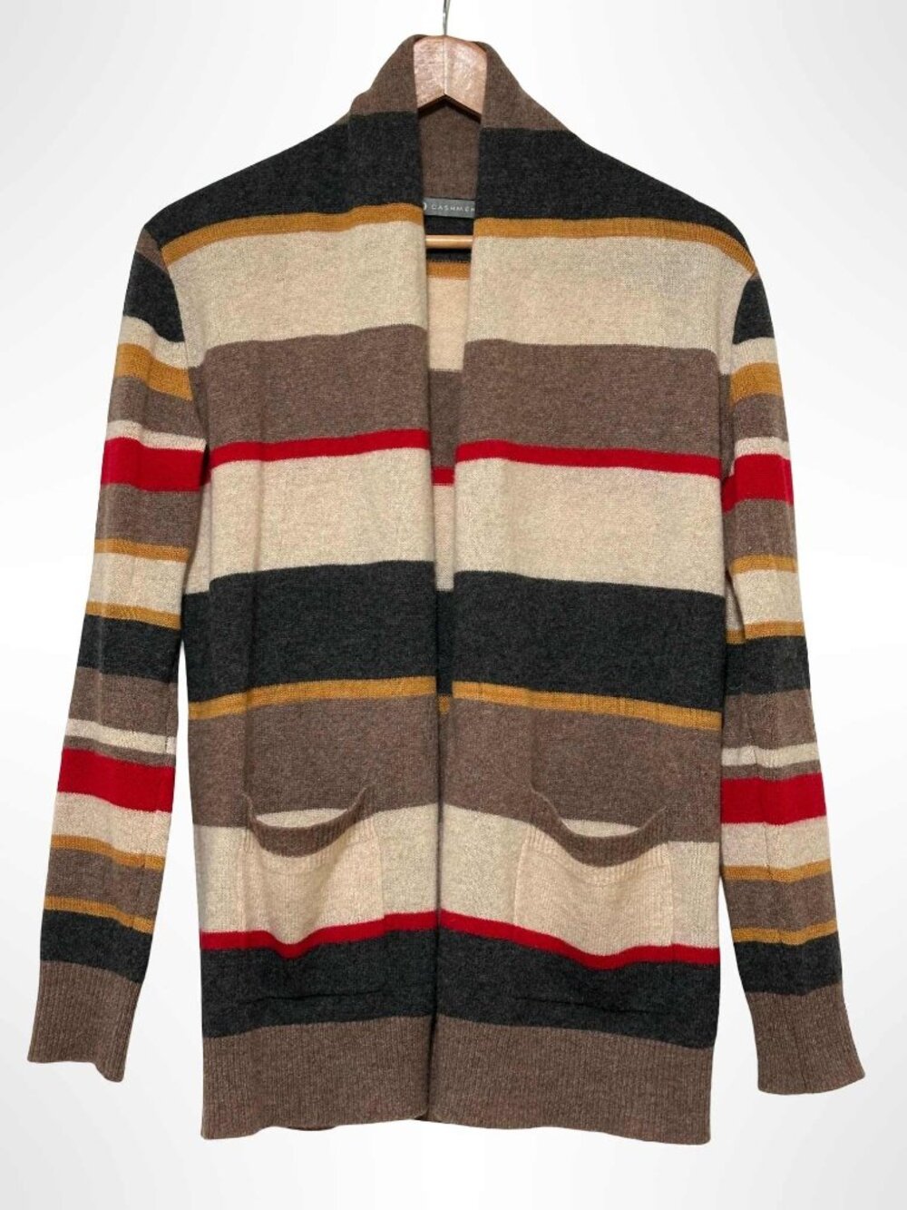 INCASHMERE 100% Cashmere Striped Open Front Long Sleeve Cardigan Size S